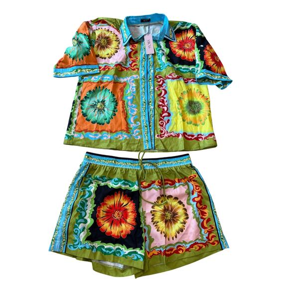 Micas Casual Resort Short Sleeved Shirt & Shorts Set Loose Daisy Print XXL - Picture 2 of 7